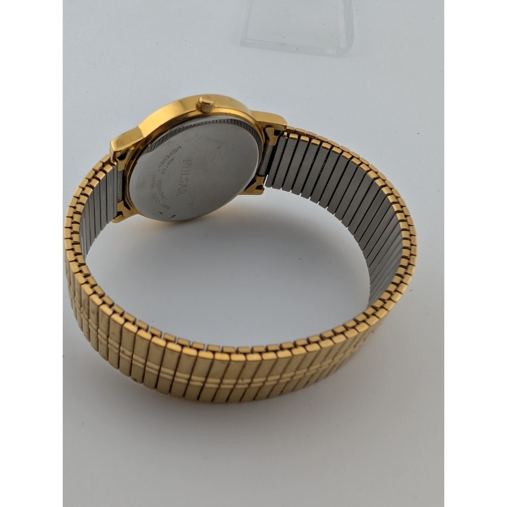 Vtg Pulsar Watch Men 35mm Case Gold Stretch Band VX33-X079 New Battery - Picture 6 of 8